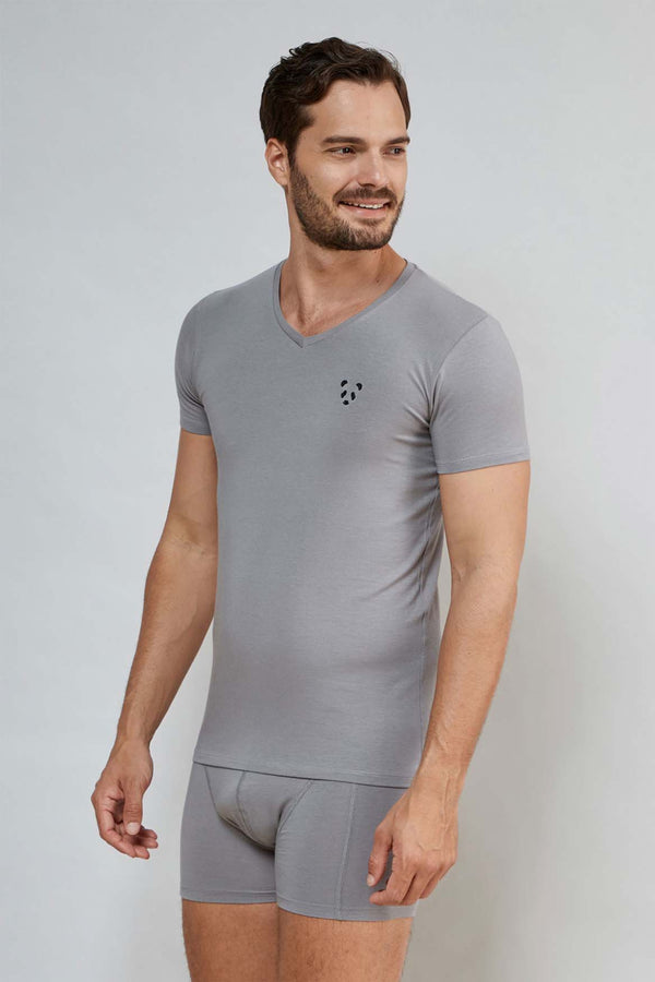 Big Size V-Neck Short-Sleeve Bamboo Grey T-Shirt