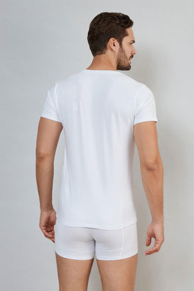 Erkekler için Bambu Yuvarlak yaka Beyaz Tişört