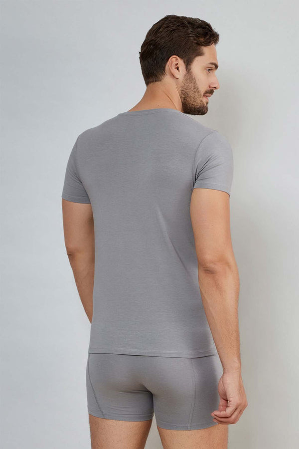 Big Size V-Neck Short-Sleeve Bamboo Grey T-Shirt